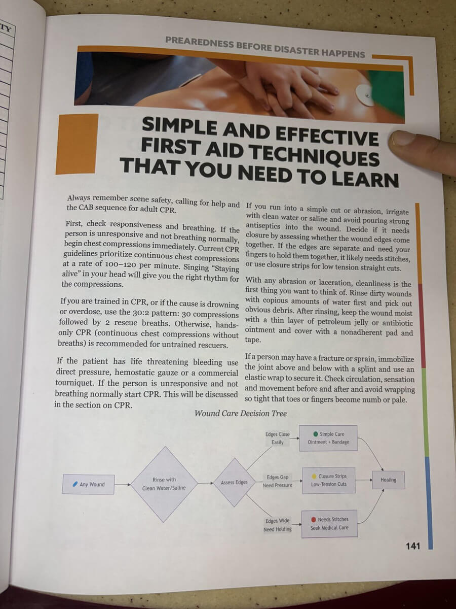 The Simple and Effective First Aid Techniques page in Survival MD