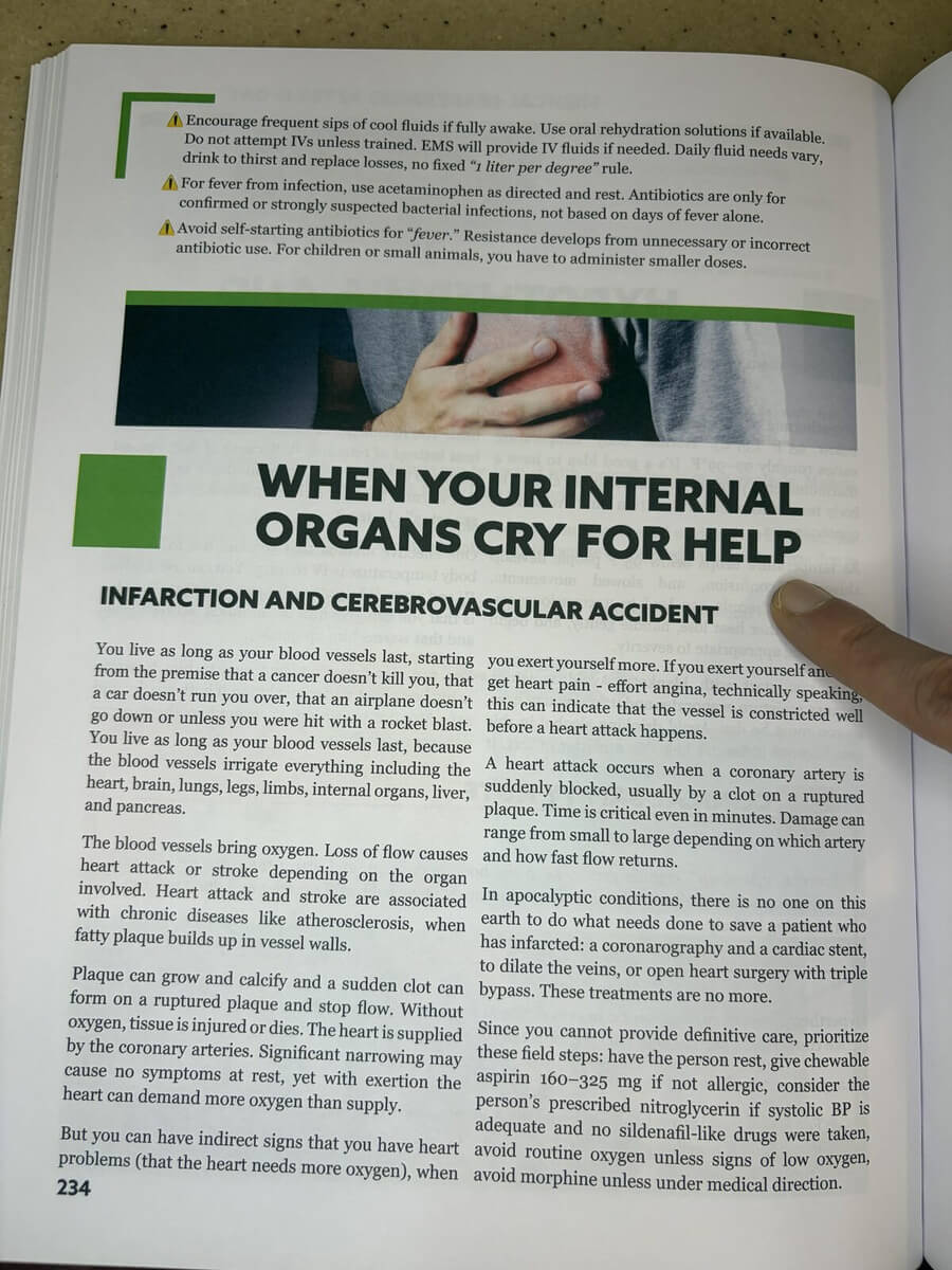 Survival MD printed page on recognizing a heart attack and a stroke
