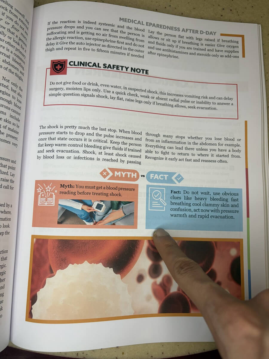Survival MD full-color page on recognizing and responding to shock
