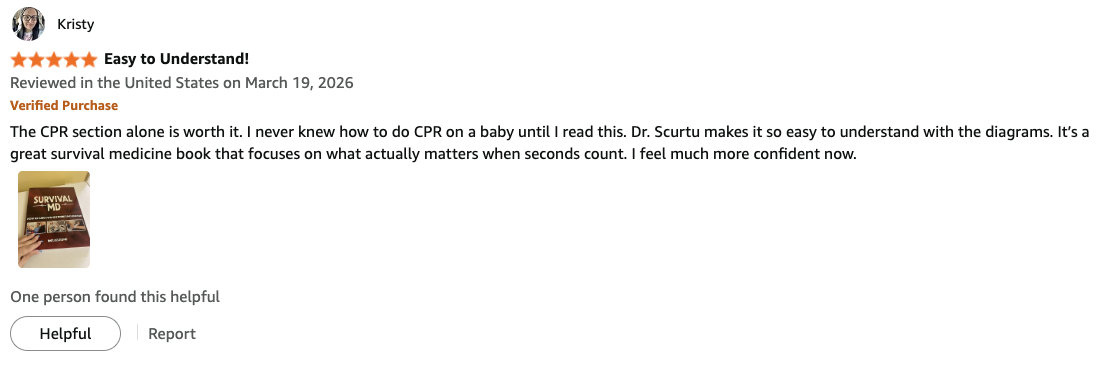 Amazon verified purchase review of Survival MD by Kristy: the CPR section alone is worth it