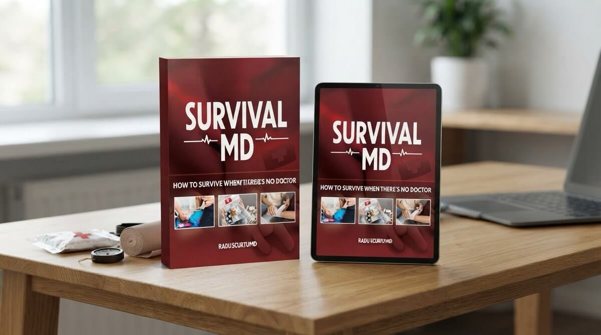 Survival MD printed edition next to the digital edition on a phone