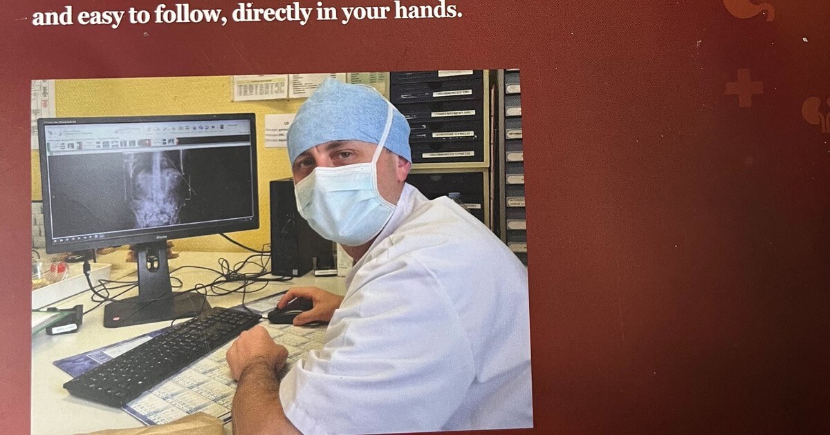 The back cover of Survival MD with a photo of Dr. Radu Scurtu at work